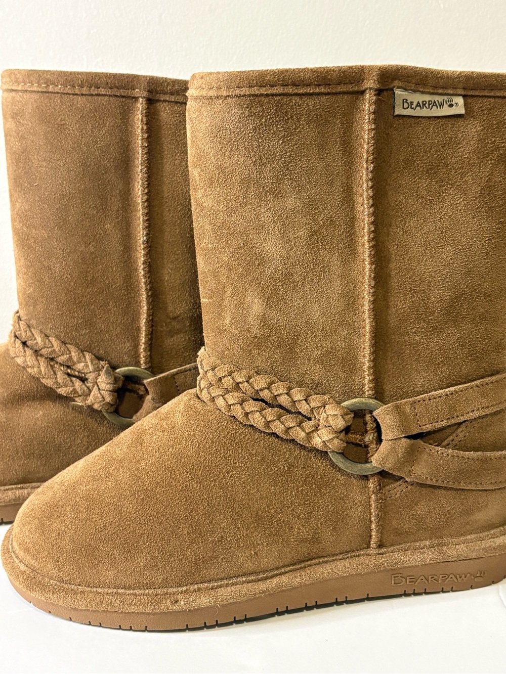 BearPaw Adele Chestnut Braided Suede Mid-Calf Boot